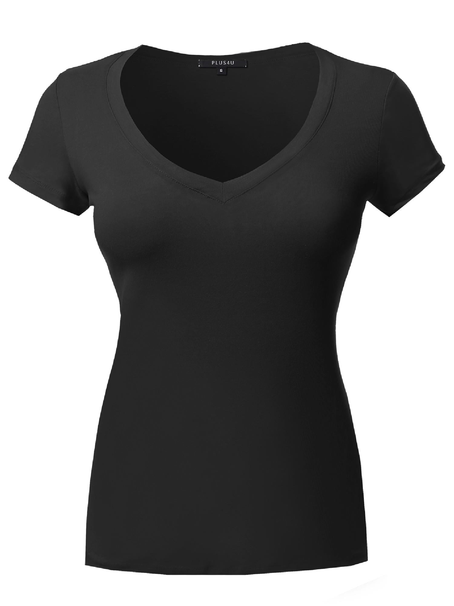 FashionOutfit Women's Short Sleeve Wide V-Neckline T-Shirt - Walmart.com