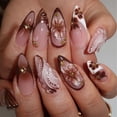 thumbnail image 1 of Uñas postizas IMRAIN Almond medianas marrón con flores 24 piezas, 1 of 7