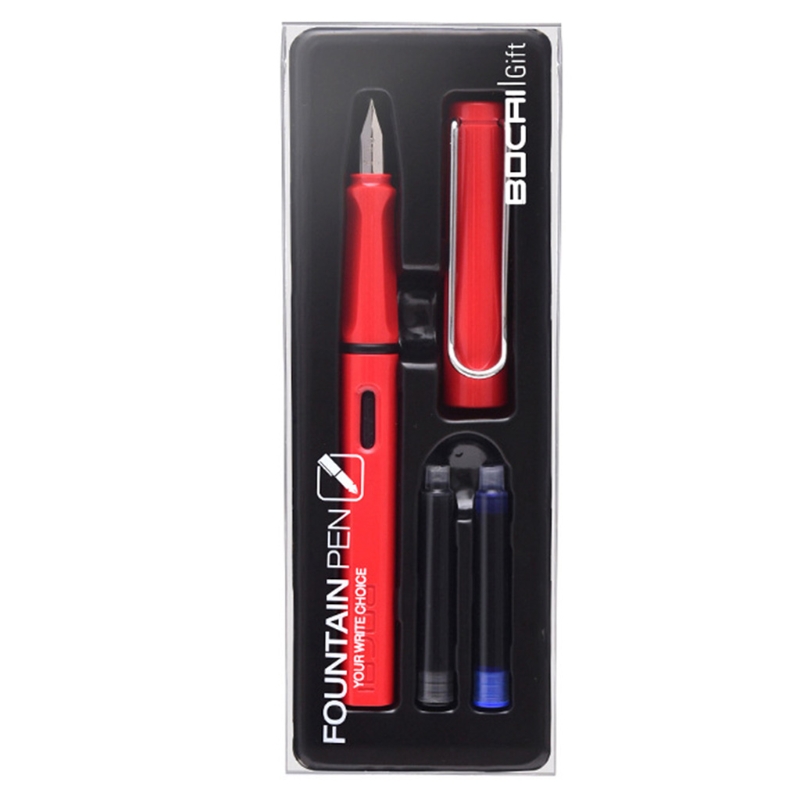 Student Fountain Pen Set with 2 Ink Sacs Case Triangular Grip Gift Pen
