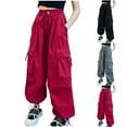 thumbnail image 4 of Odeerbi Teen Girls Cargo Pants Sports Jogger Pants Children Street Dance Pants Casual Wear Drawstring Smocked Waist Pants Black, 4 of 4