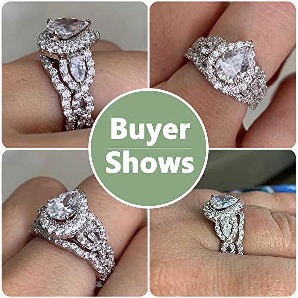 Newshe Engagement Wedding Ring Set For Women 925 Sterling Silver 2.5ct Pear Shape White Cz Size 9