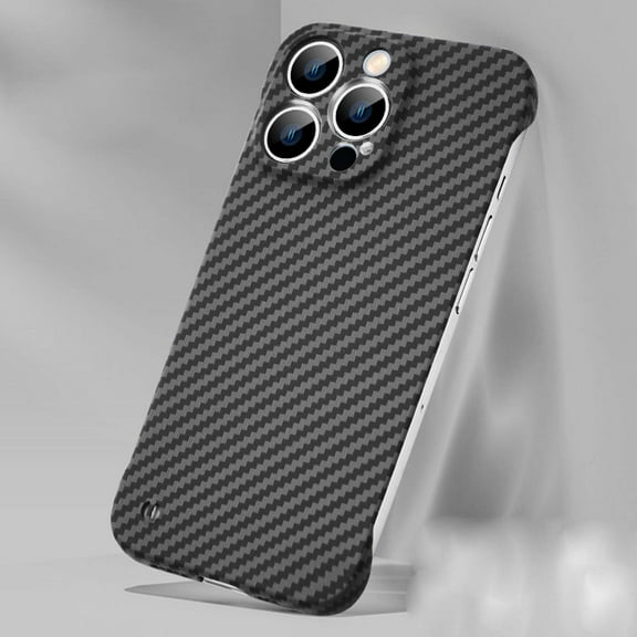 Case for iPhone 16 Pro Max Exposed Sides for Comfort, Fiber Pattern Designing, Shockproof Anti-fall Ultra Slim Thin Fit Rugged Hard Protective Frameless Design Phone Case Cover,Black