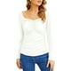 thumbnail image 1 of Blusa fruncida de manga larga de color puro, corte ajustado, elegante y a la moda, para mujer, color blanco L, 1 of 6