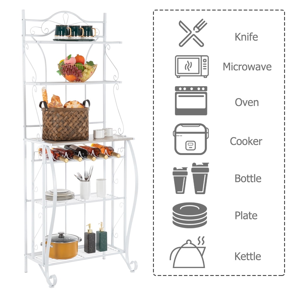 Private Jungle Lace White 5-Layer Light Walnut MDF Board With Wine Rack Iron Kitchen Shelves Private Jungle Lace White 5-Layer Light Walnut MDF Board With Wine Rack Iron Kitchen Shelves
