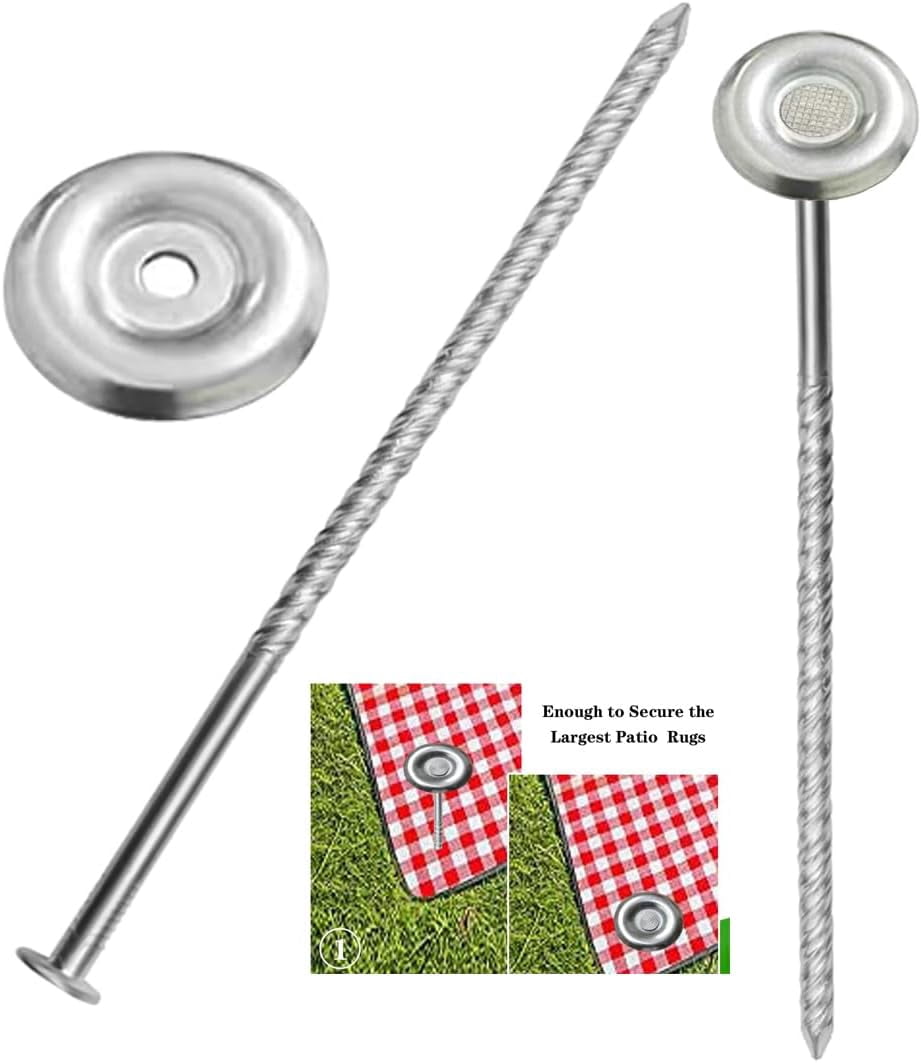 HRTGFD-10 Count Outdoor Rv Rug Stakes, Stainless Steel Spira Patio Mats Stakes, Used for Fixing Rugs, Tents, Tarps, and RV MatsRv Camping Accessories for Outside,Camper Must Haves
