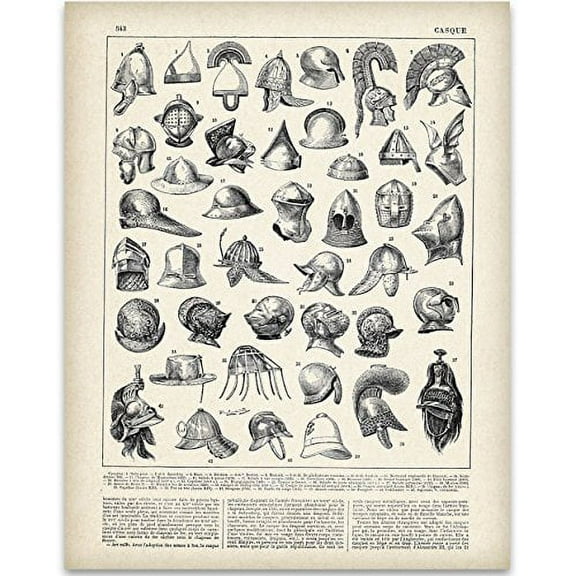 Military Helmets Illustration Art Print - 11x14 Unframed Art Print - Perfect Home Decor or Gift for People Who are History Buffs