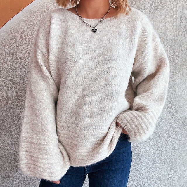 Ailaofu Women's Cropped Sweater Top Crewneck Long Sleeve Knit Fall Pullover Sweater