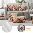 thumbnail image 6 of Spring Red Rose Pillow Covers 2 Pack Country Watercolor Red Floral Green Leaf Linen Pillowcase Waterproof Outdoor Throw Pillow Cover for Patio Garden Square Cushion 24”x24”, 6 of 9
