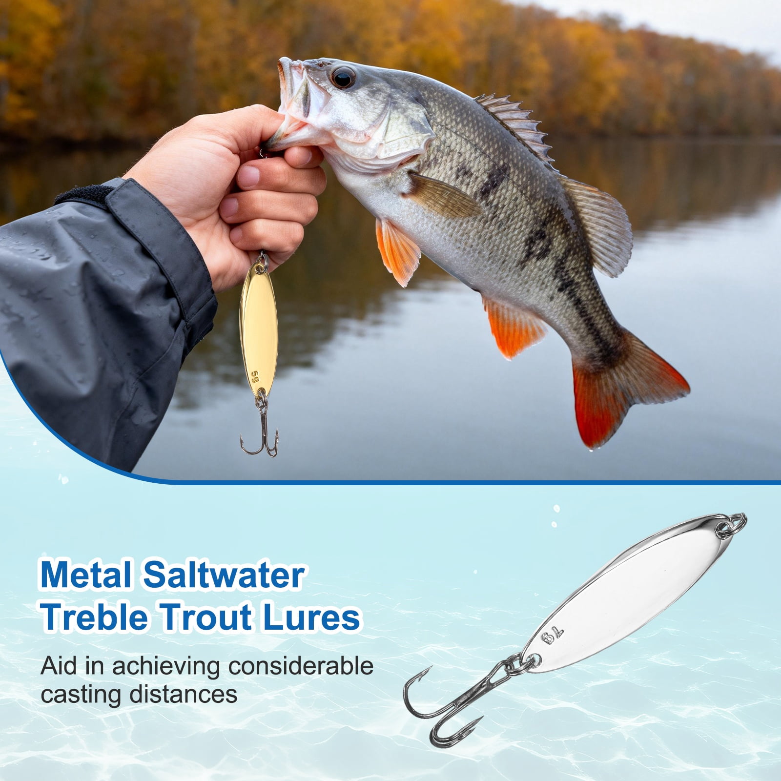 Uxcell Fishing Spoons Lures, Metal Saltwater Treble Trout Lures Jigging Spoon with Treble Hooks Casting Spinner Baits 10 Pcs & 1/4oz & Silver - Fitting for (Freshwater/Salmon/Bass/Trout)
