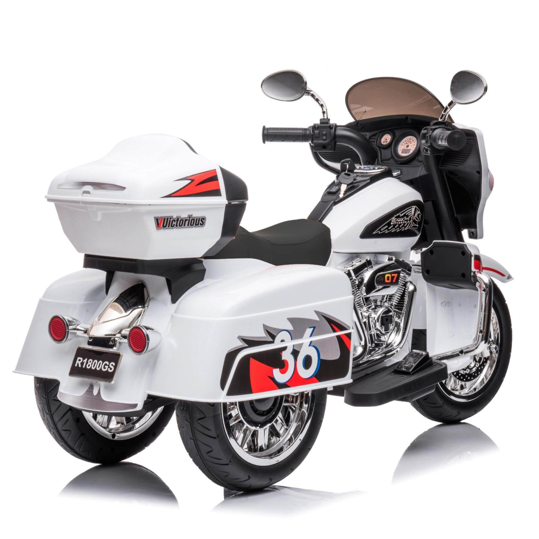 Tamco 12V Kids Electric Ride On Motorcycle with Two Seat and 3 Wheels, White