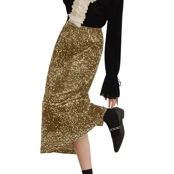 asddcavvf Skirts for Women Women's Velvet Sequin Skirt Women's Hip Wrap Skirt Sparkly Retro MIDI Str