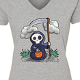 thumbnail image 4 of Inktastic Halloween Trick or Treating Cute Grim Reaper Women's V-Neck T-Shirt, 4 of 5
