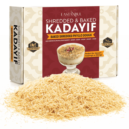 Eastanbul Baked & Shredded Kataifi for Dessert Filing, Shredded Fillo Dough, Kadayif Pastry Dough, Sprinkle, Filling, or Topping for Viral Dubai Chocolate, Milky Desserts, Puddings, 250g (8.8oz)