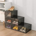 thumbnail image 4 of Clear Stackable Shoe Storage Boxes: 6 Pack Balck Large Sturdy Plastic Shoe Organizer Containers for Closet, Drop Front Shoe Bins for Display Sneakers, Fit Shoe Size Up to US Men 12, 4 of 12