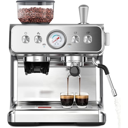 WAA 20 Bar Espresso Machine Semi-Auto with Grinder/Milk Frother,1450W Home Maker,95 Oz Tank (Stainless Steel)