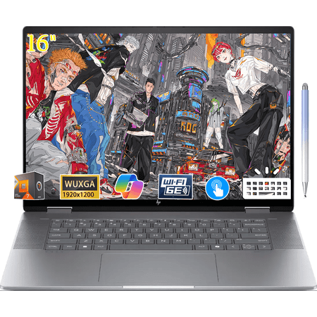 HP Envy x360 2-in-1 AI Copilot Laptop, 16" WUXGA Touchscreen, AMD Ryzen 7-8840HS (Beats i7-1355U), Backlit, Webcam, Type-C, Win11, ,16GB RAM-1TB SSD- W/Stylus