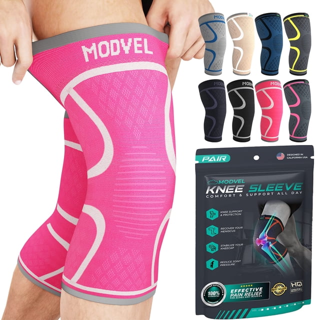 Rodilleras Modvel (2 unidades) para mujer y hombre: rodilleras de compresión para entrenamiento, alivio del dolor de rodilla, soporte articular para ligamento cruzado anterior (LCA), artritis y desgar