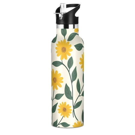 

Kids Insulated Stainless Steel Sports Water Bottle 600ml (20oz) BPA-Free Yellow Daisy Flowers
