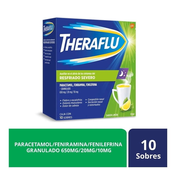 Té antigripal Theraflu limón resfriado severo 10 sobres