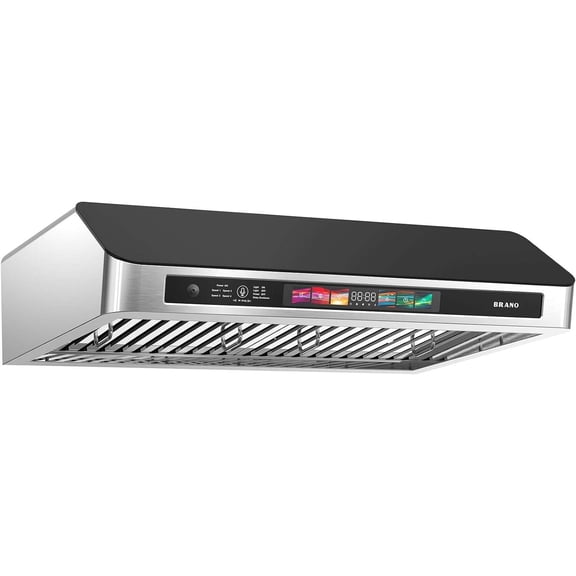 BRANO 30 Inch Under Cabinet Range Hood with Voice/Gesture/Touch Control, 900 CFM Kitchen Hood Vent with 4-Speed Exhaust Fan,Adjustable Lights