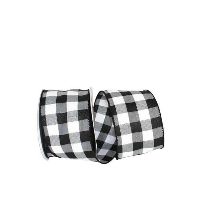 Reliant Ribbon 93228W-984-40F Celine Plaid Twill Wired Edge Ribbon - Black & White - 2.5 in. x 10 yards
