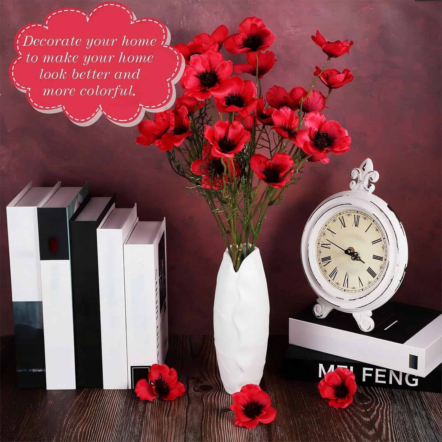 XC  Pieces Artificial Poppies Flowers Red Poppy Artificial Silk Faux Stemless Flowers Head for Memorial Day Veterans Day Wedding Home Decoration Bouquet Corsages Party Centerpiece