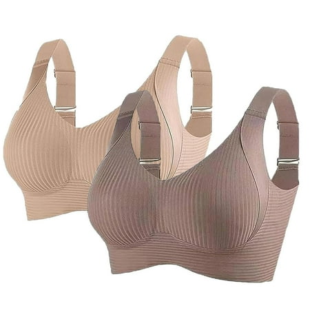 WCJM Sports Bras For Women Comfortable Ribbed Wireless Bralettes Adjustable Padded Everyday Bra 2PC Sports Bra for Women