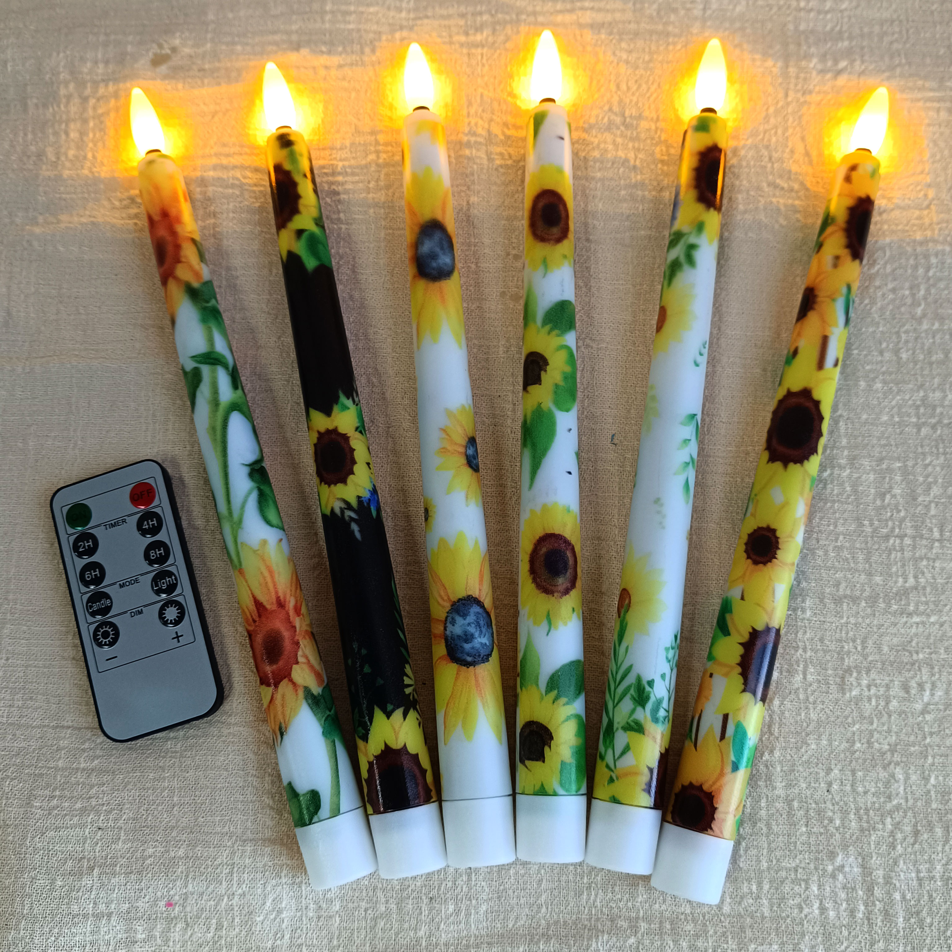 XINAOBAOLUO 6 PCS Sunflower Flameless Taper Candles Battery Operated LED Golden Bloom Decor Flameless Taper Candle Sticks Flower Home Decor