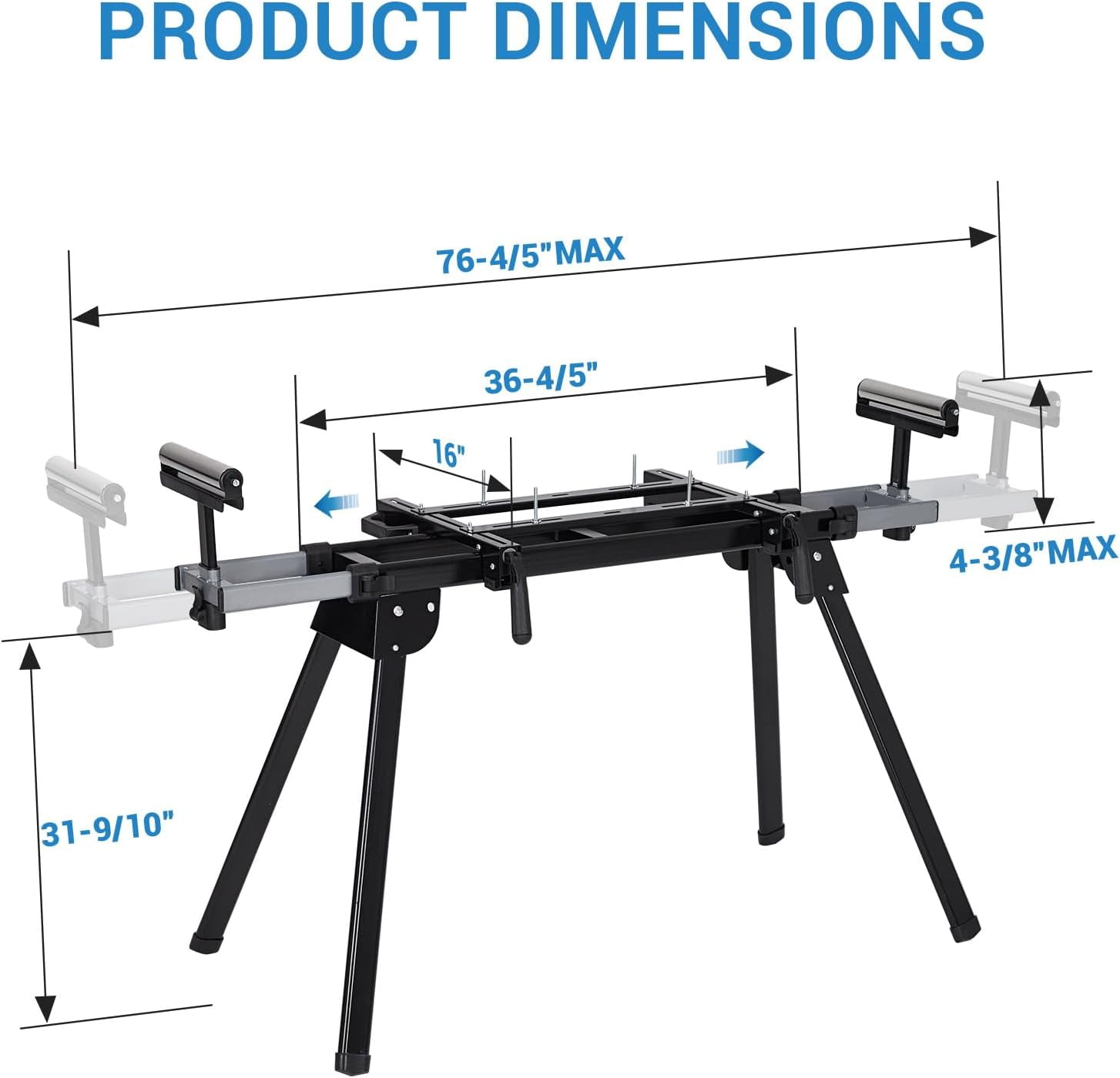 Lumiparty Professional Universal Miter Saw Stand, 440lbs Support, 76-4/5'' Max Sliding Rails & Tool-Free Adjustments, Portable & Lightweight for Job Sites, Black