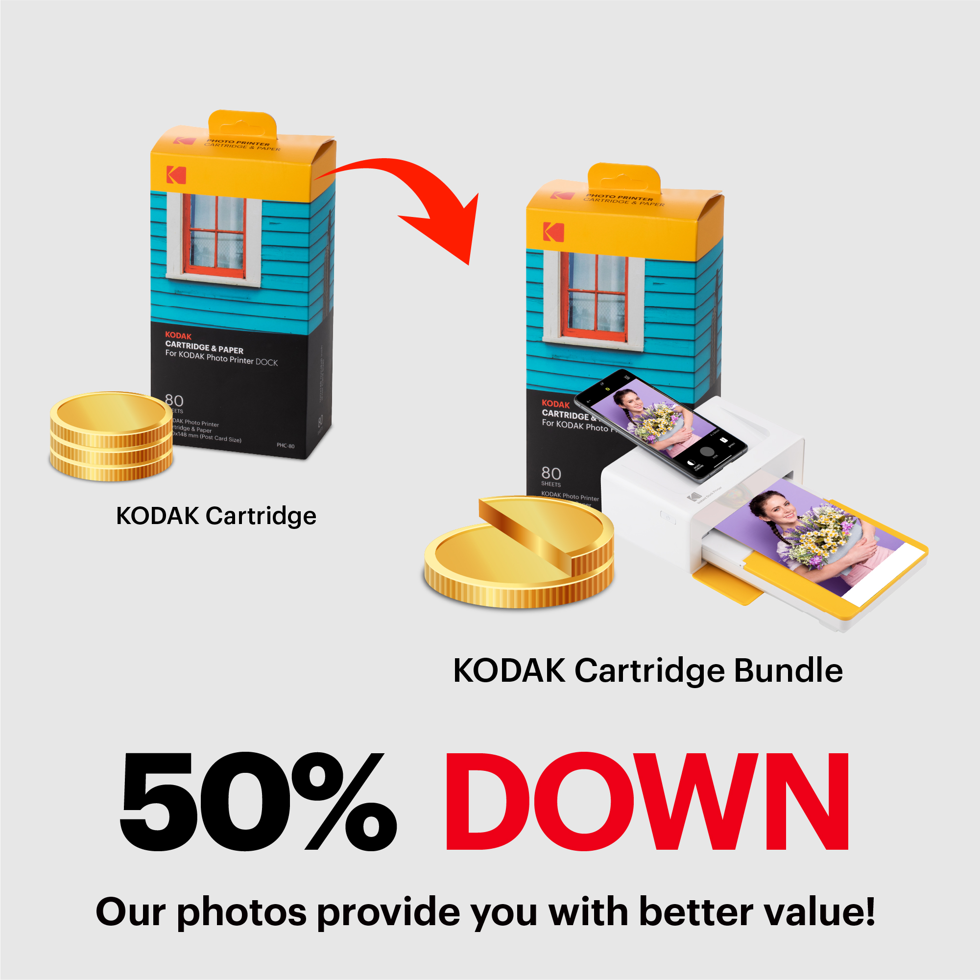 KODAK Dock Plus 4PASS Instant Photo Printer (4x6 inches) + 90 Sheets Bundle - image 2 of 8