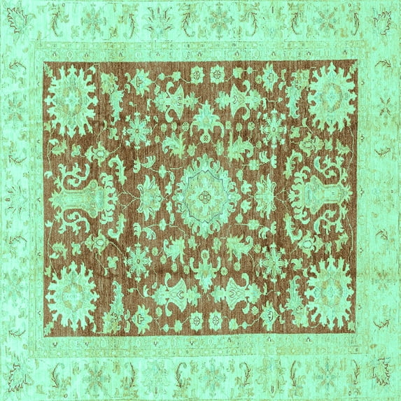Ahgly Company Machine Washable Indoor Square Abstract Turquoise Blue Modern Area Rugs, 4' Square