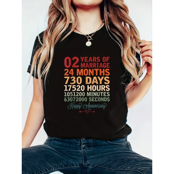 Retro 2nd Wedding Anniversary T-Shirt 2 Years of Marriage Vintage Graphic Tee for Couples Happy Anniversary Gift for Men Women