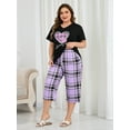 thumbnail image 4 of ValueVibe Plus Size Pajamas for Women V-Neck Short Sleeve and Capri Pants Loungewear Sets 2 Piece Nightwear, Purple Plaid 3XL, 4 of 11