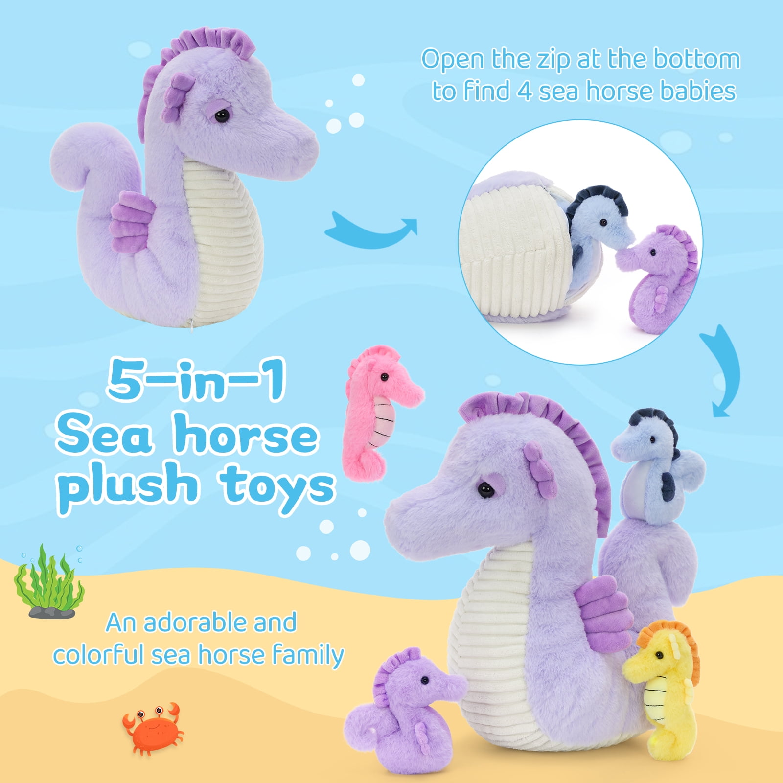 MaoGoLan 13" Seahorse Stuffed Animal Stuffed Seahorse With 4 Babies Inside Seahorse Plush Toy