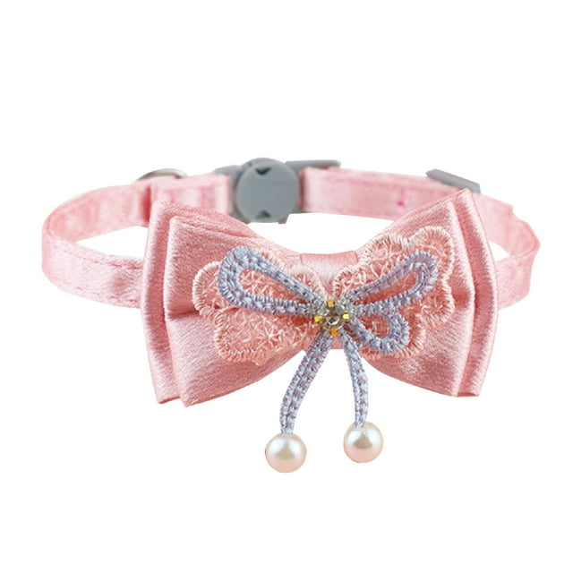 Collier pour Animal, Collier Nœud pour Chat en Polyester Ajustable, Doux, pour la Marche Quotidienne, Nœud en Dentelle, Pendentif Nœud Perlé, Nœud en Dentelle Détachable, Pendentif Nœud Perlé Détachable