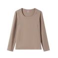 thumbnail image 7 of EDHITNR Women Long Sleeve T-Shirts Basic Crew Neck Slim Fit Stretchy Athletic Yoga Top Casual Workout Running Tee Coffee M, 7 of 7