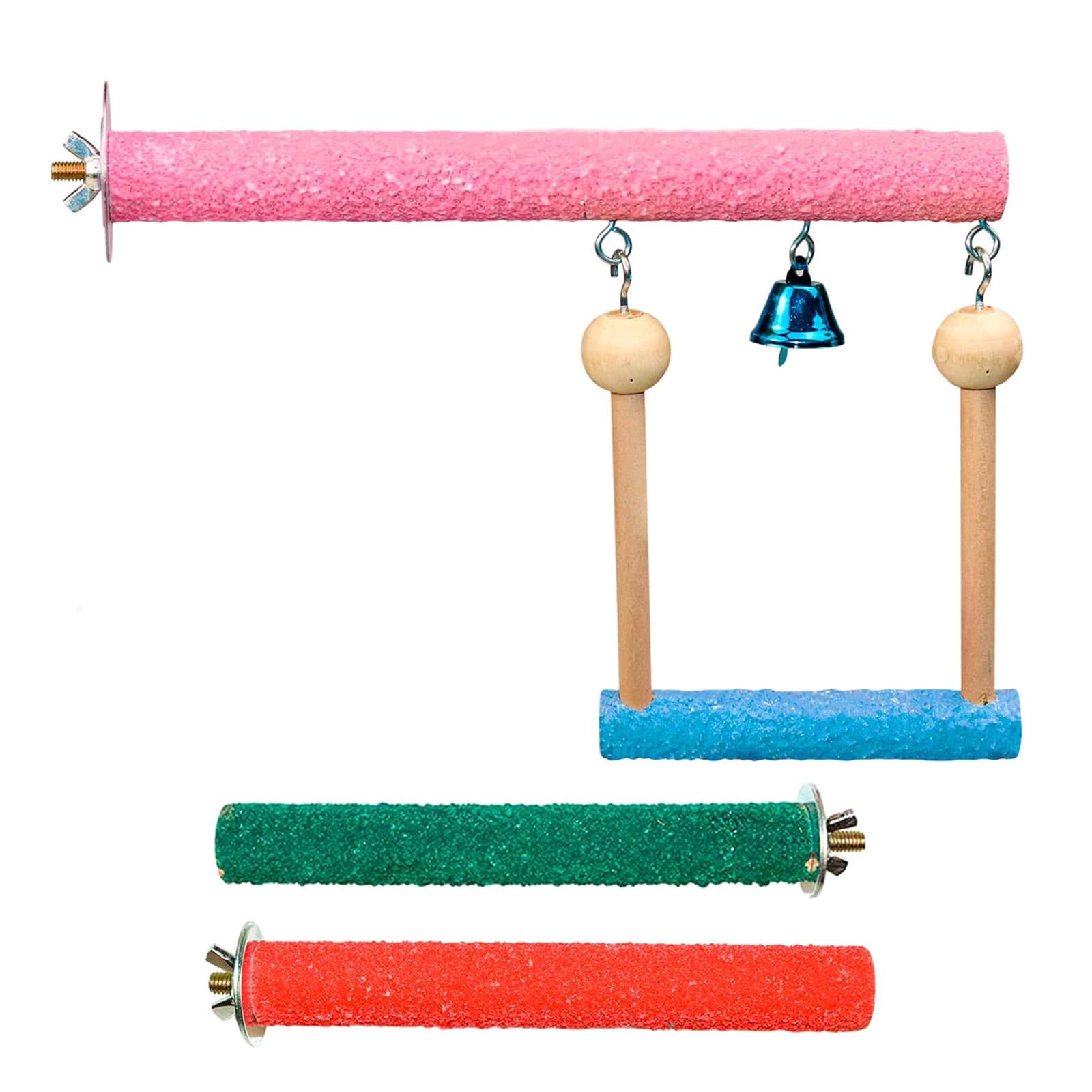 Gieenan Wood Perch Toy with Bell for Bird Parrot Parakeet Cockatiel Conure Cockatoo Macaw Eclectus Finch Canary Cage Stand Swing