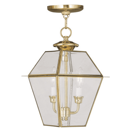 

Outdoor Pendants 2 Light With Clear Beveled Glass Polished Brass size 9 in 120 Watts - World of Crystal