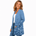 thumbnail image 2 of Women's Plus Size Blue Border Floral Cardigan, Long Sleeve Open Front Tunic with Pockets, 2 of 8