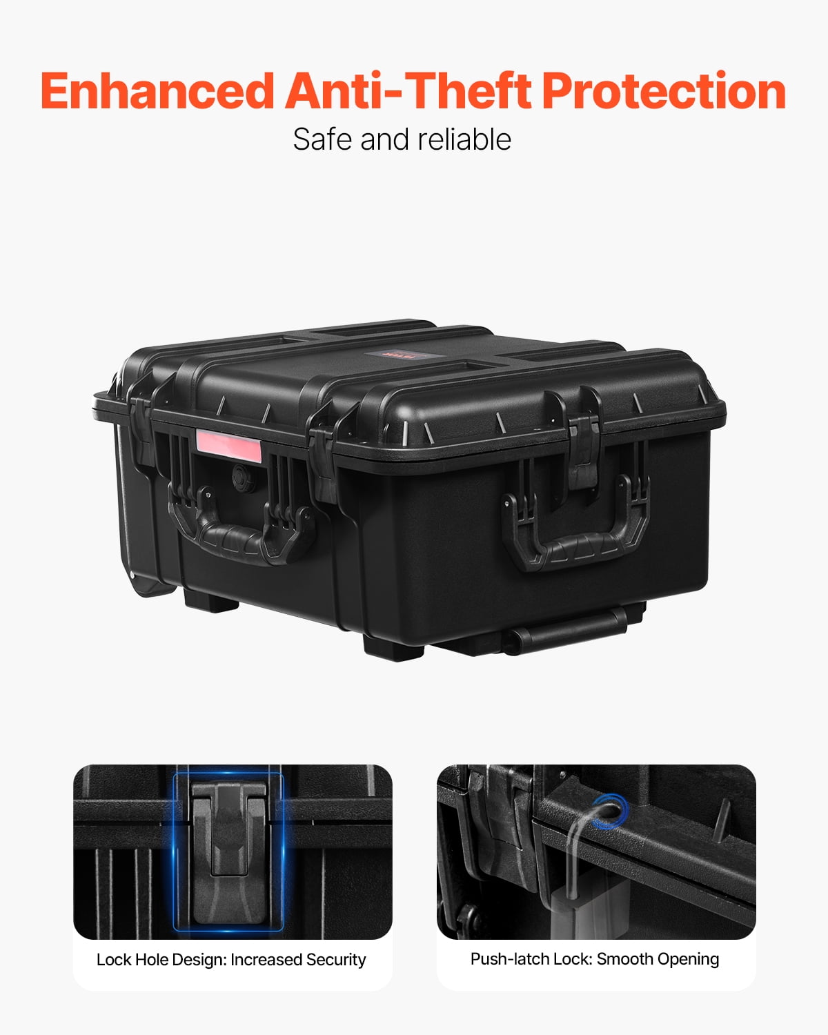 VEVOR Weatherproof Hard Case, Heavy Duty Protective Dry Box Case with Pre-Cut Foam, Wheels & Retractable Pull Handles for Travel, Hunt, Military, Tactical, IP67 Waterproof Case for Cameras(57x45x28)