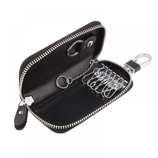 Compact Zipper Leather Car Key Case by BAKUN Key and Card Holder Key Organizer Wallet With 6 Hooks