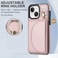thumbnail image 2 of Wallet Case Compatible with iPhone 13 360° Rotation Finger Ring Holder RFID Blocking Premium Leather Case with Card Slots Folio Flip PU Durable for Men Women iPhone 13, Rosegold, 2 of 9