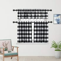 3 Pieces Tier Curtains and Valance Set Black White Farmhouse Kitchen Window Tiers Classic Buffalo Check Small Short Bathroom Curtain Cotton Blended Plaid Gingham Half Window Cafe Curtains 36"