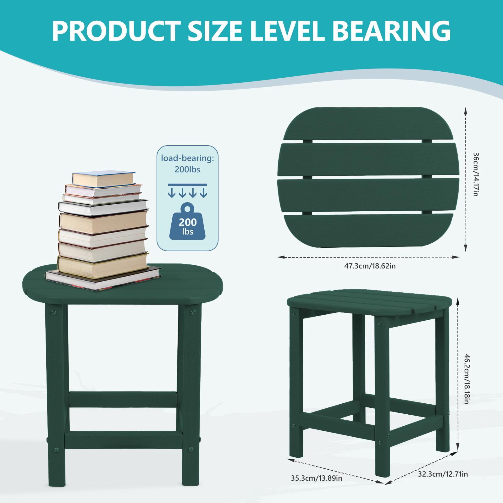 Cobiod Outdoor HDPE End Table 14.1 x 18.6 Inch，All Weather Patio End Table Single Tier for Balcony Garden Pool Fire Pit，green