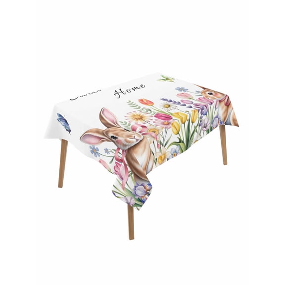 Easter Table Cloth, Waterproof Tablecloth for Rectangle Tables, Spring Watercolor Tulip Butterfly Flower Plant Reusable Washable Fabric Table Cover for Restaurant Kitchen Dining Tables 60"x102"
