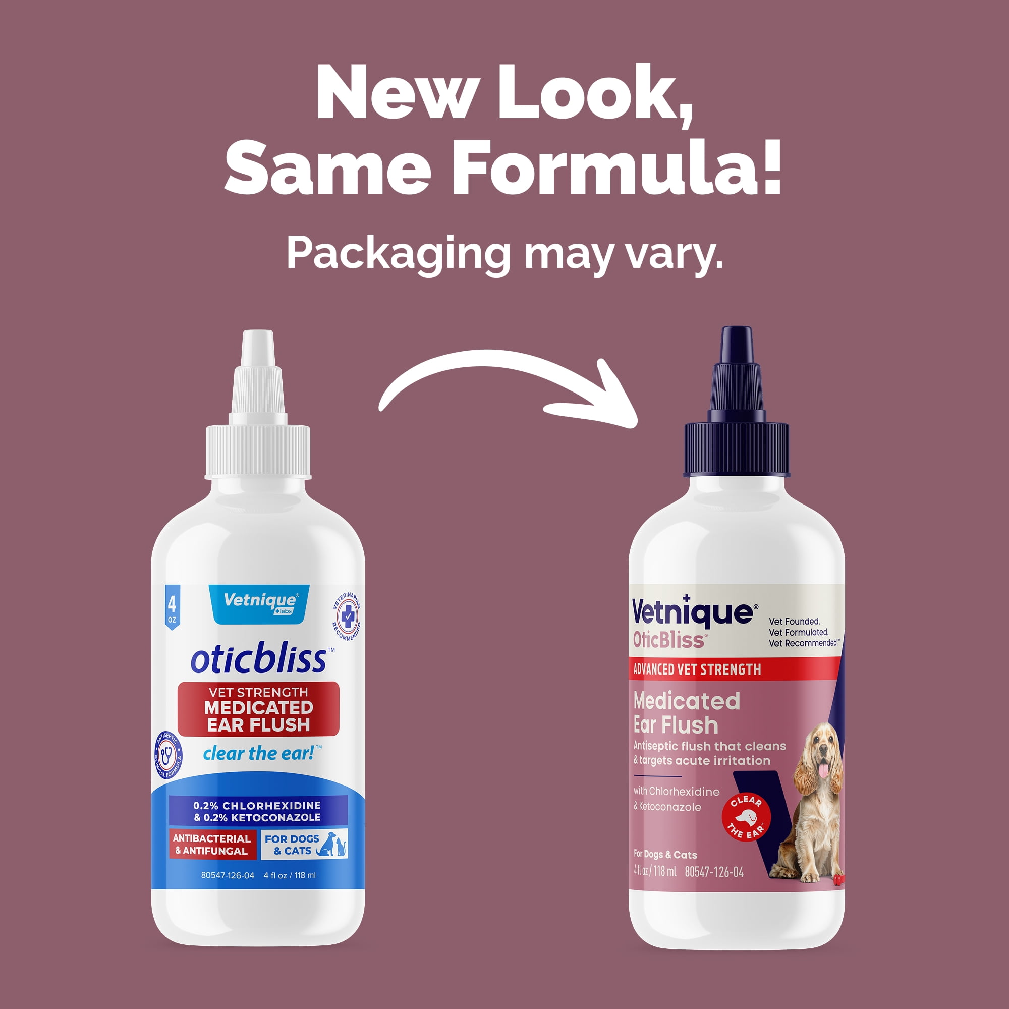 Vetnique Labs OticBliss Advanced Vet Strength Medicated Cat and Dog Ear Cleaning Flush with Chlorhexidine, 4 fl oz