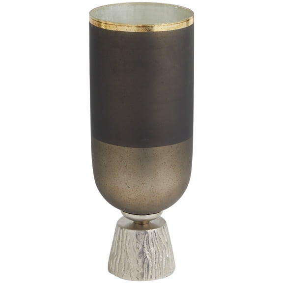 DecMode Bronze Glass Colorblock Candle Holder with Gold Accents and Textured Silver Base