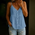 thumbnail image 2 of Women's Tank Tops Trendy V Neck Cotton Linen Camisole with Button Front Flowy Sleeveless Peplum for Casual Summer Wear Blue L, 2 of 6