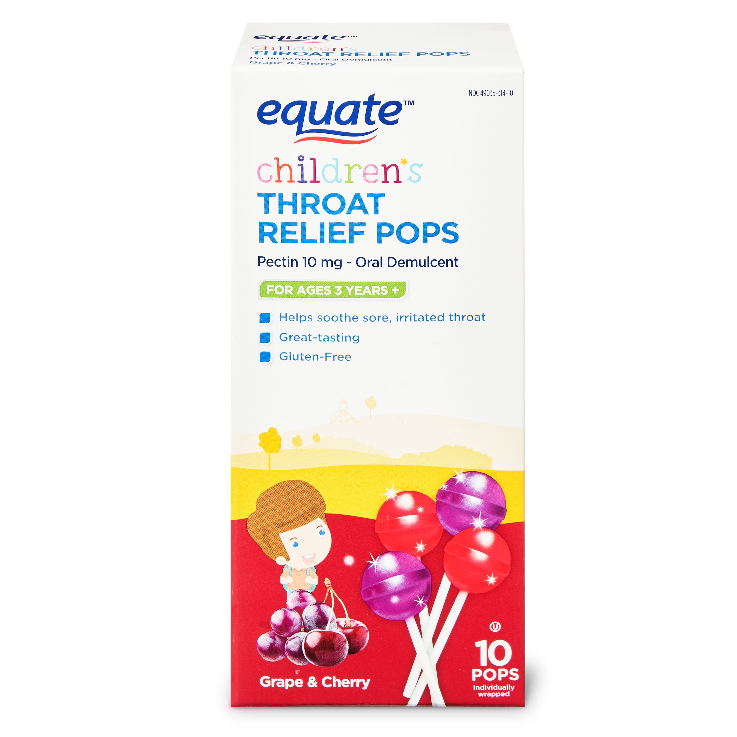 Equate Children's Grape & Cherry Sore Throat Relief Pops with Pectin