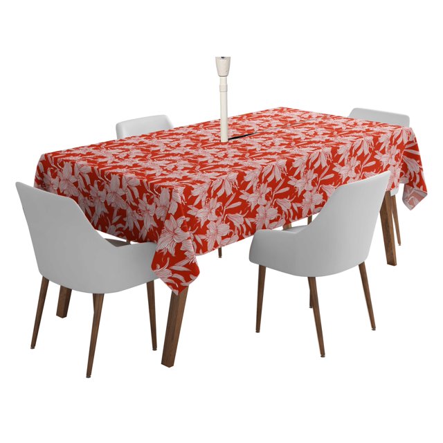 Vargottam Indoor/OutdoorTablecloth58x102 Inch RectangleTablecloth with Umbrella Hole and Zip- Waterproof PatioTableCloths- TableCovers for Backyard RectangularTable- Red
